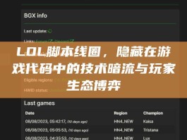 LOL脚本线圈，隐藏在游戏代码中的技术暗流与玩家生态博弈